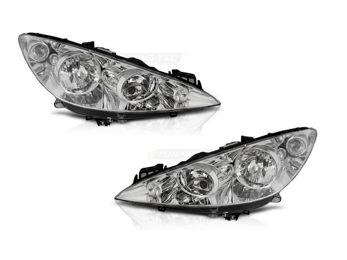 Phares avant chrome pour Peugeot 308 optiques halogènes haute luminosité 07-10