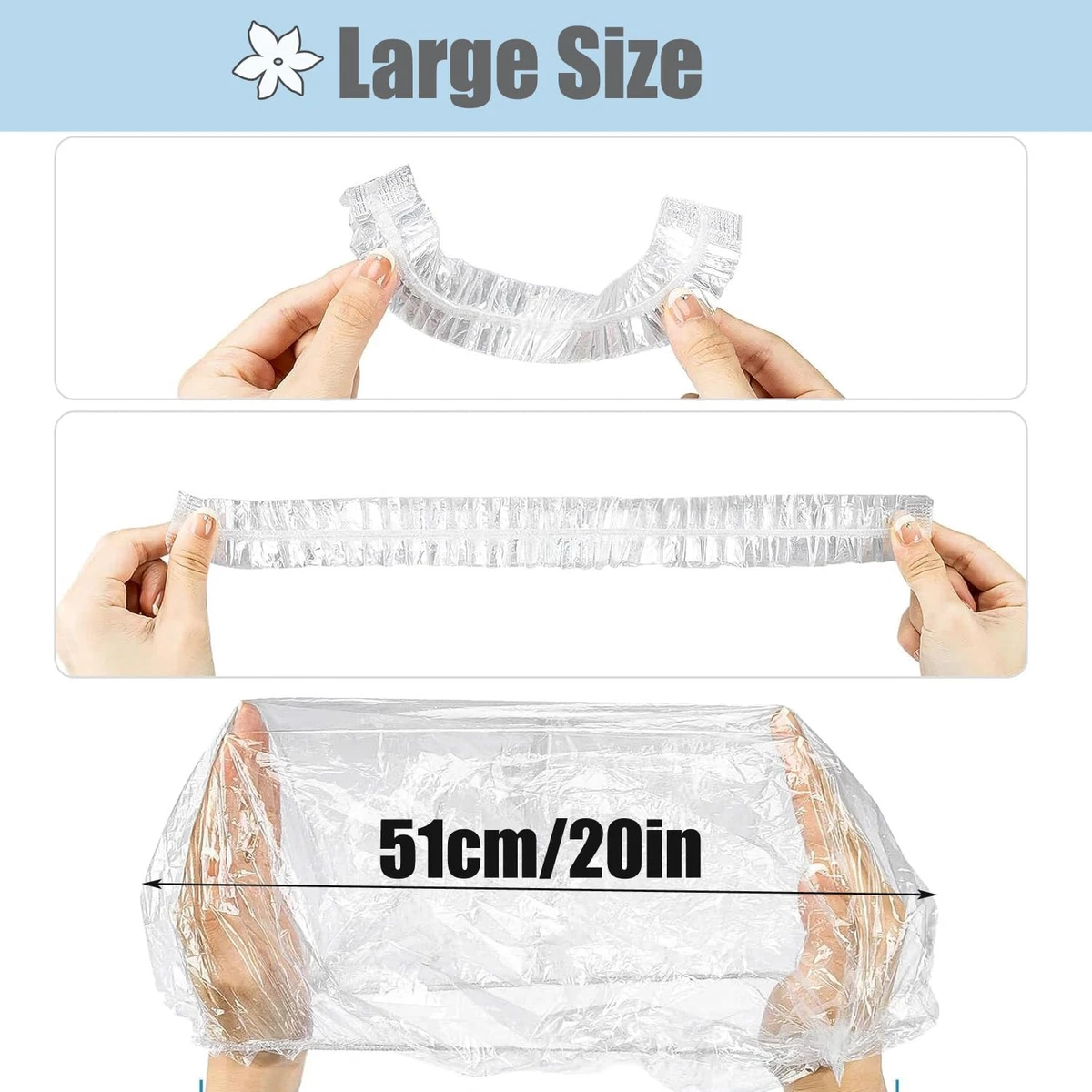 100 Stück Einweg Duschkappen GROSSE GRÖSSE 50 cm/20 Zoll Unisex Kunststoff Haarkappen