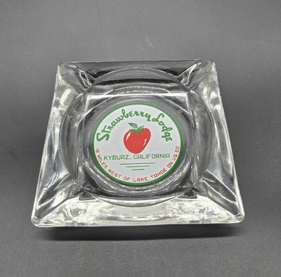 Strawberry Lodge Vintage Glass Ashtray Kyburz CA Advertising