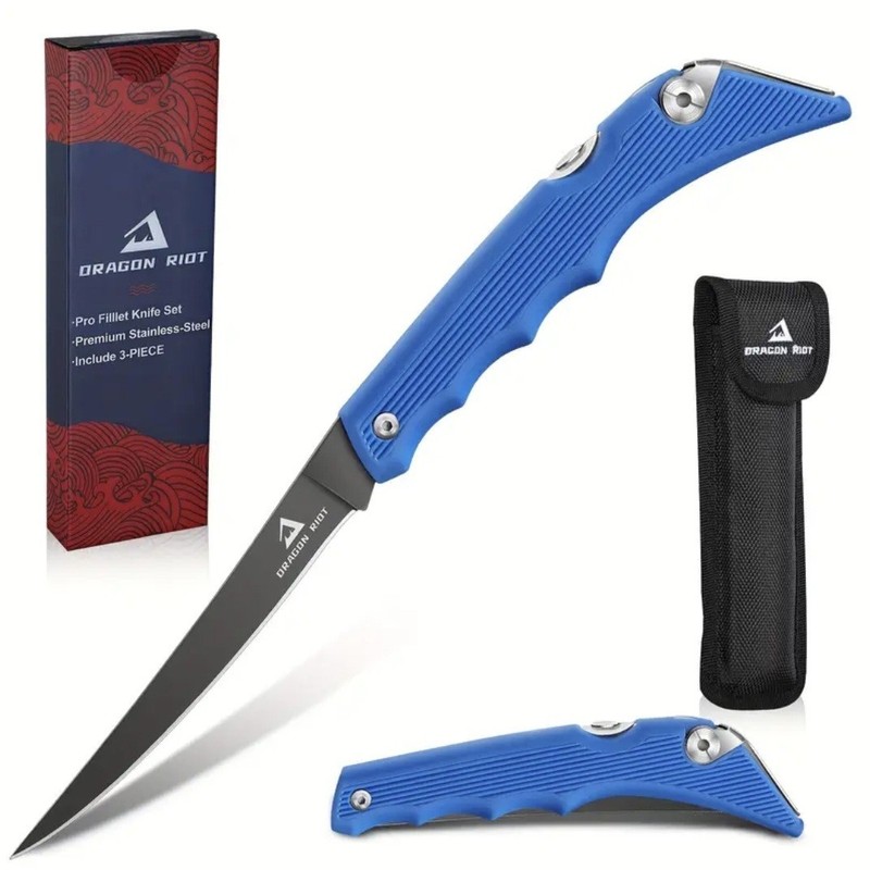Folding Fish Filleting Knife, Pocket Knife, Fishing, Camping - Blue