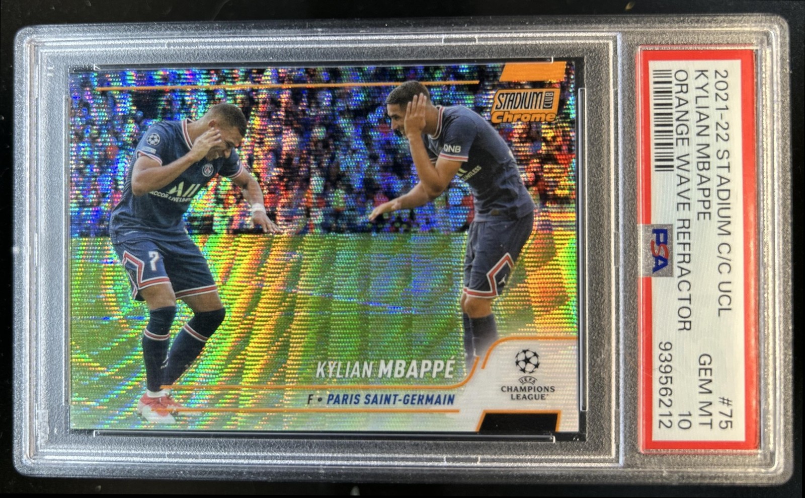 2021 Topps Stadium Club Chrome Kylian Mbappe Orange Wave Refractor #/25 PSA 10