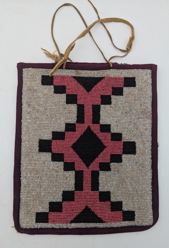 Antique Plains Native American Beaded Bag Geometric Pattern c1900 7.5x9.5