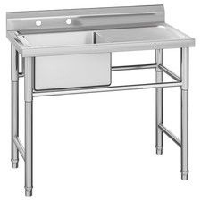 39x23.6x37" Stainless Steel Utility Sink Freestanding Single Bowl w/ Drainboard