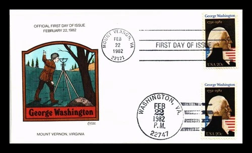 US COVER GEORGE WASHINGTON FDC SCOTT 1952 DUAL CANCEL COLLINS HAND PAINTED