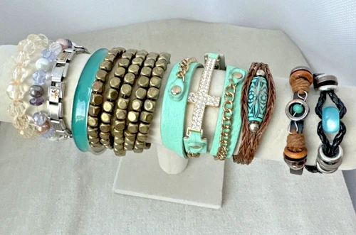 VTG-now Gold Charm wrap Bracelets Jewelry Lot Chunky 90s 2000s Y2K cross boho