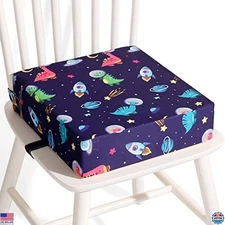 Toddler Booster Seat - 45D Cartoon Design, Washable, 2 Safety Straps, Non-Slip