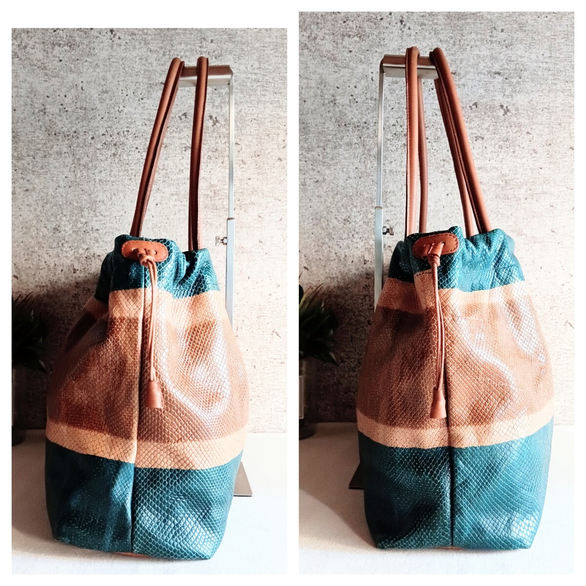 FURLA Python Print Leather Tote Bag Shoulder Bag … - image 3