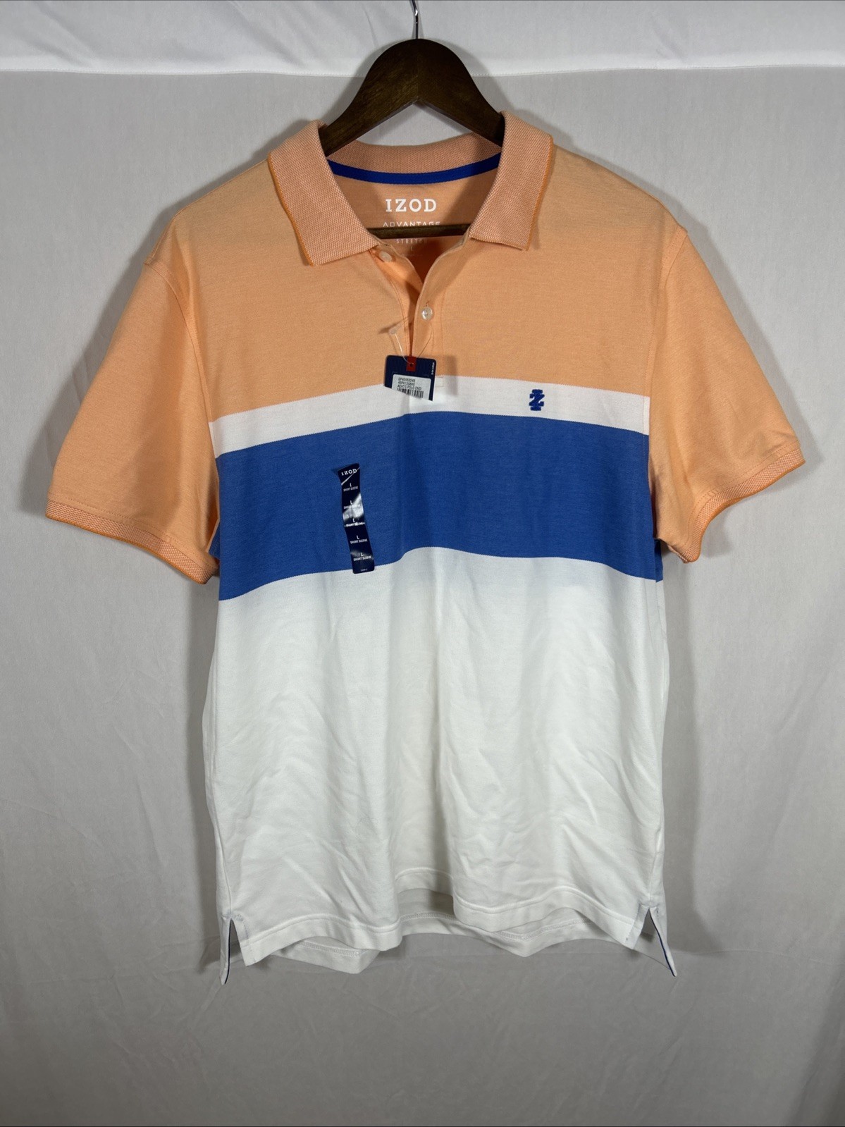 IZOD Advantage Performance Polo Shirt Mens Large Orange Blue Stripe NWT