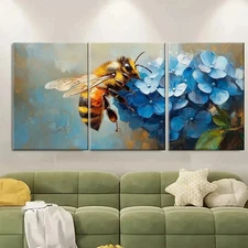 3pcs Hydrangea Painting Honeybee V Wall Art Canvas Framed 50x70cm