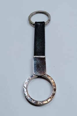Authentic Bvlgari Mens Key Ring Silver x Black Men's Bulgari Keychain Charms