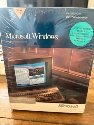 Microsoft Windows 3.0 Vintage Big Box Software Sealed new 1990 PC