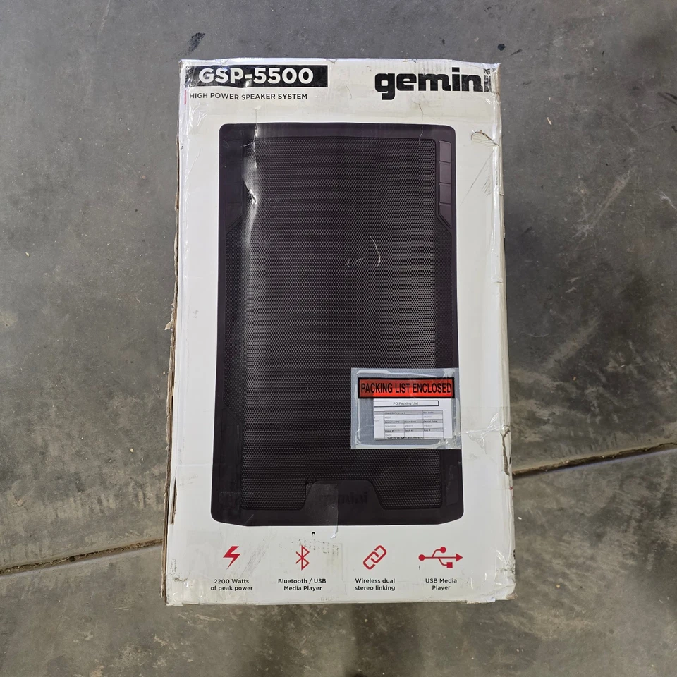 Gemini Sound GSP-5500 15" 2200W Bluetooth PA Speaker with TWS, 3-Channel Mixer - Image 2 of 4
