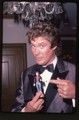 David Hasselhoff Knight Rider star holding action figure Original Transparency