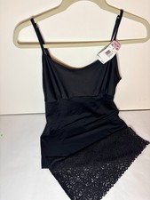 Vanity Fair Women Black Full Slip Chemise 22" Smoothing Lace Trim Adjustable XL
