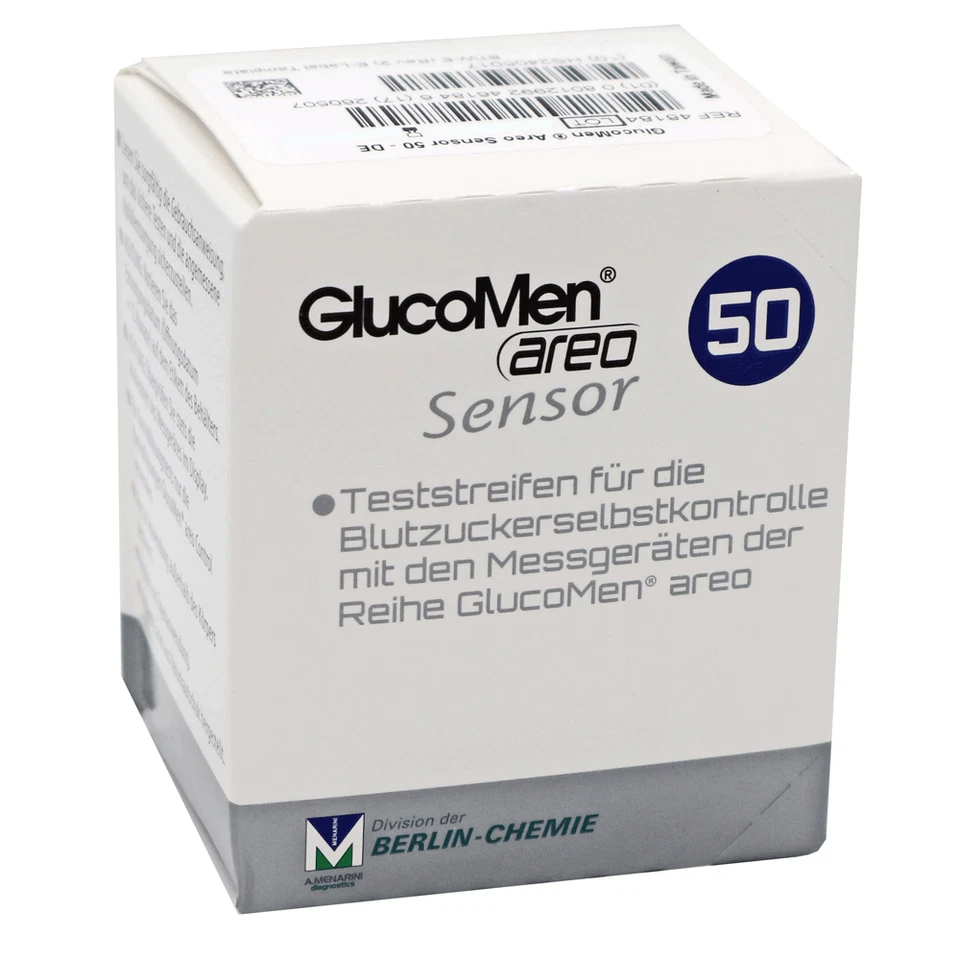 BERLIN CHEMIE Tiras reactivas sensor GLUCOMEN areo, 50 uds., NUEVO