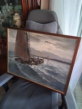 Tableau  peinture huile sur toile "La Pêche  en Atlantique  Signé Raphael...