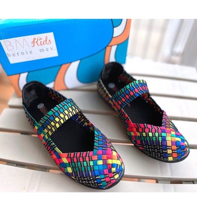 Bernie Mev Kids Cuddly Black Multi Woven Mary Jane Flats Size EU35/US 3
