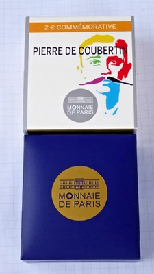 2 Euro Gedenkmünze Frankreich 2013 "Pierre de Coubertin" PP proof in Box - Bild 1 von 3