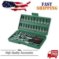 46 Pcs Socket Wrench Set 1/4" Drive Ratchet Metric Kit Garage Car Repair Tool