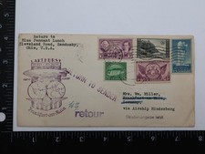 1936 Hindenburg FFC 1st Flight Cover NY Germany RETURNED trans atlantic postal