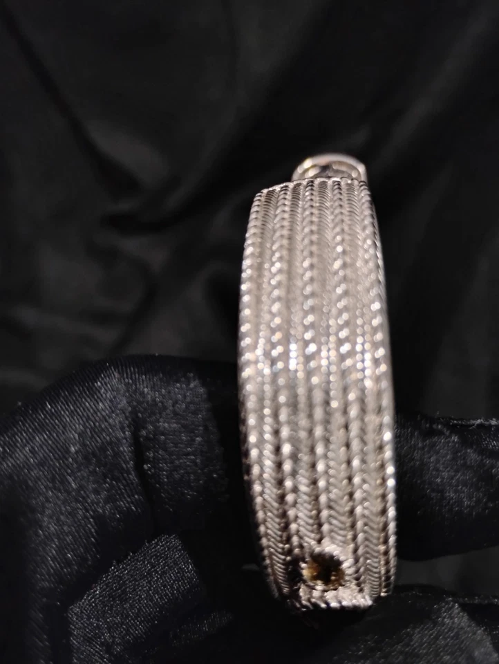 Judith Ripka Bracelet Hinged Cuff 7.5 Smoky Quartz Amethyst Sterling Silver 80g - Image 3 of 4