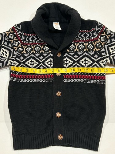 Gymboree Fair Isle Cardigan Sweater Shawl Collar Boys Sz M 7-8 Black White Red - Picture 3 of 7