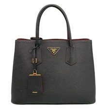 PRADA Double Medium Bag Black Red Saffiano Leather Tote Bag