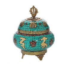 Rintschen Miedziana puszka na kadzidło Turkus Mozaik Ręcznie robiona dekoracja niebieska NOWA 1557