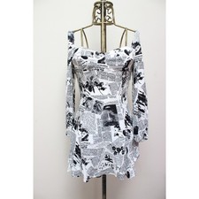 Reformation Newsprint Newspaper Mochi Puff Sleeve Mini Dress Size 0