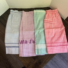 Set Of 4 Handmade Gingham Print Kitchen Aprons In Pastel Colors