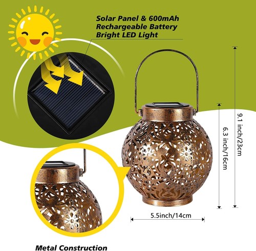 2 Pack Solar Lanterns Outdoor Hanging Decorative Lights Garden Patio Porch - Picture 3 of 7