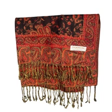 Pashmina Silk Scarf Wrap Shawl Paisley Print Fringe Old Money Luxury Boho Chic