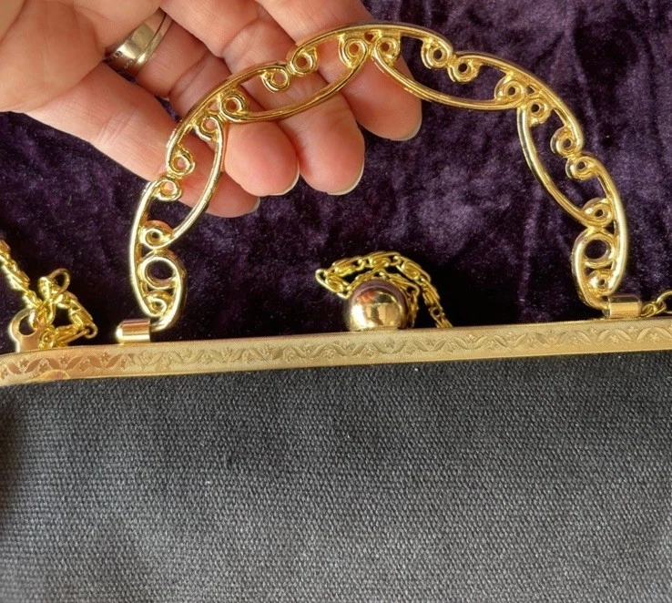 Bolso sin asas estilo Art Deco negro con cuentas estrás floral retro ornamentado vibrante Foto 4 de 4