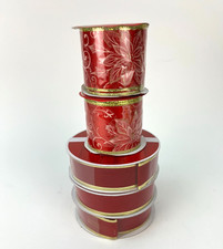 CHRISTMAS WIRE EDGED POINSETTIA  RED VELVET w Gold Trim Ribbon Lot of 5 NEW