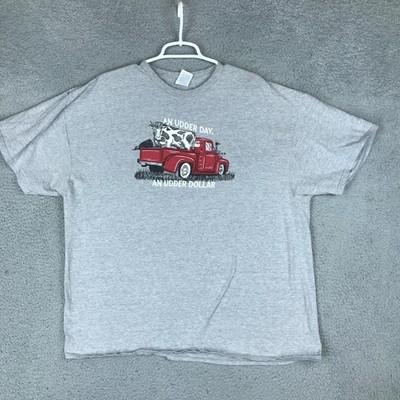 Delta Pro Weight Shirt Mens 2XL Gray An Udder Day Farm Truck Cow Graphic Tee