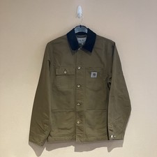 Carhartt Mens Michigan Brown Beige Denim Corduroy Collar Jacket Coat Size Small