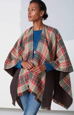 J JILL Fringe-Trimmed Green/Scarlet/Multi Plaid Ruana NWT S/L