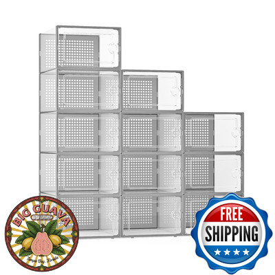 Kuject X-Large Clear Stackable Shoe Storage Boxes Organizer 12-Pack