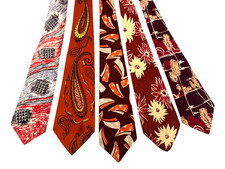 5X 1940s Vintage Men  s Neck Tie Lot  Swing Era Silk Rayon MCM Novelty Neckties