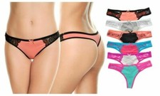Angelina Lot of 6 Cotton Thongs L Side Lace Multi Colors $90