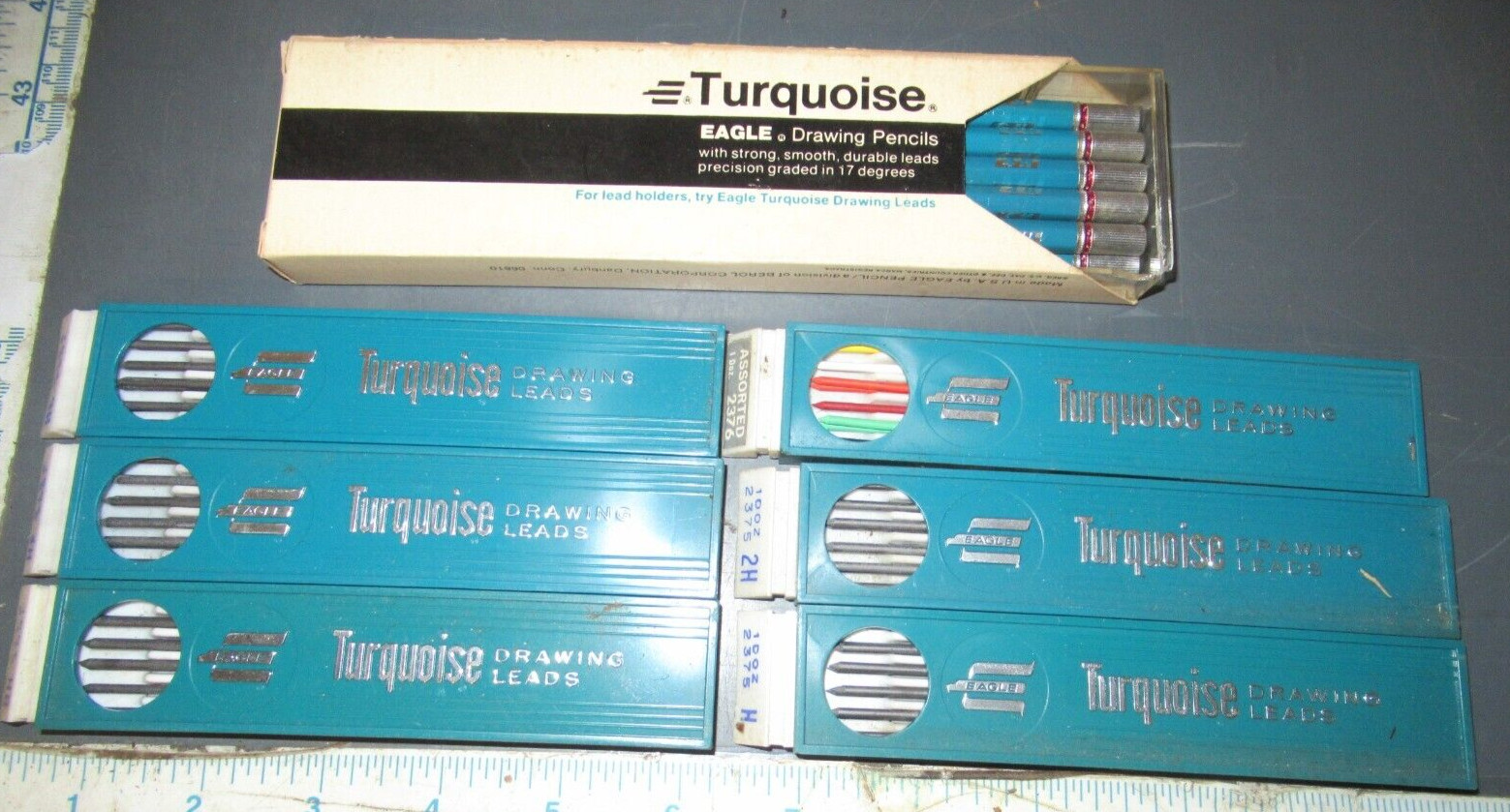 Lot Of Vintage Berol Turquoise Eagle Drawing Leads & Pencils 2375 2376