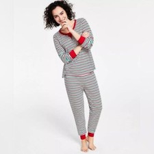 Family Pajamas Matching Women's Thermal Waffle Holiday Stripe Pajama Set S Nwt