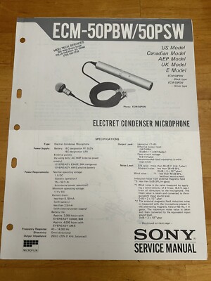 Sony ECM-50PBW ECM-50PSW Electret Condenser Microphone Service Manual ...