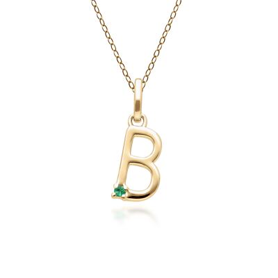 Halskette mit Initialen B Smaragd Buchstaben in 9 kt Gelbgold