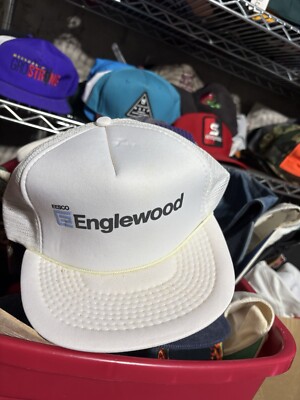 Vintage Snapback Trucker Hat Cap White Englewood