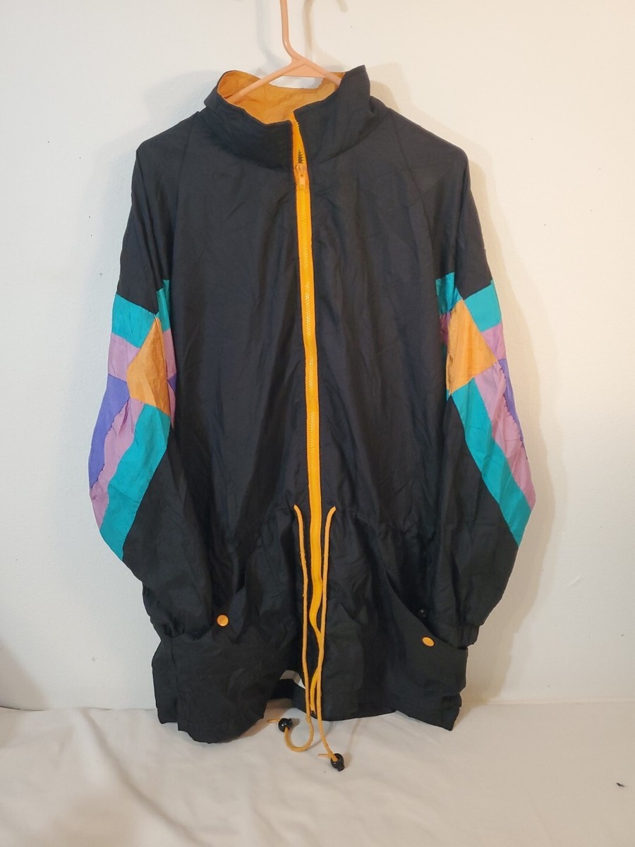 ジャケット・アウター 1990s Vintage Super Long Design Coat Vintage Multicolor 80s 90s Style Windbreaker Zipper Jacket