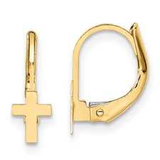 14k Yellow Gold Polished Cross Leverback Earrings Perfect Gift for Her