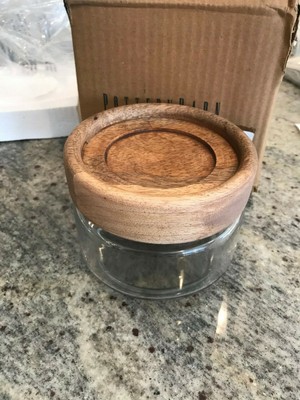 Pottery Barn Paddle Wood And Glass Food Canister Small New In Box