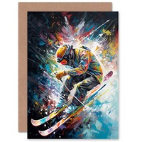 Skifahrer Skifahren Wintersport Paint Splat Bunt Geburtstagskarte