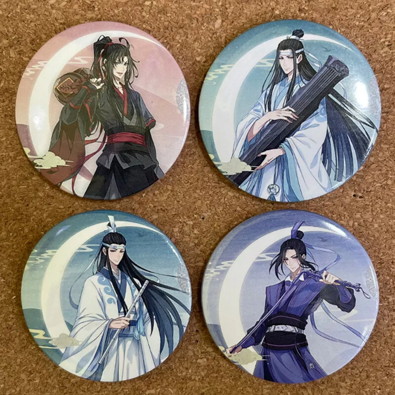 4pcs Anime MDZS Mo Dao Zu Shi Wei Wuxian Lan Wangji Badge Bajji Pin